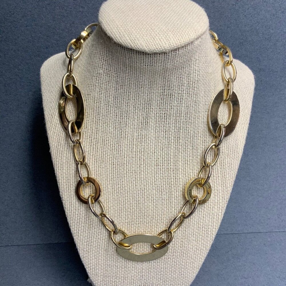 J Lo Chunky Chain Necklace 18 In Gold Mixed Links Round Oval Elegant Glam Retro